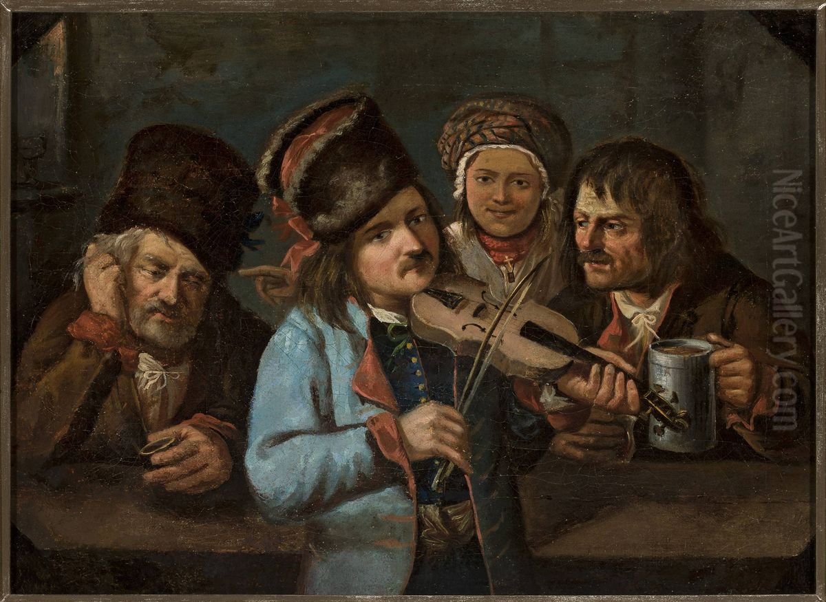 In a tavern Oil Painting by Jan Feliks Piwarski