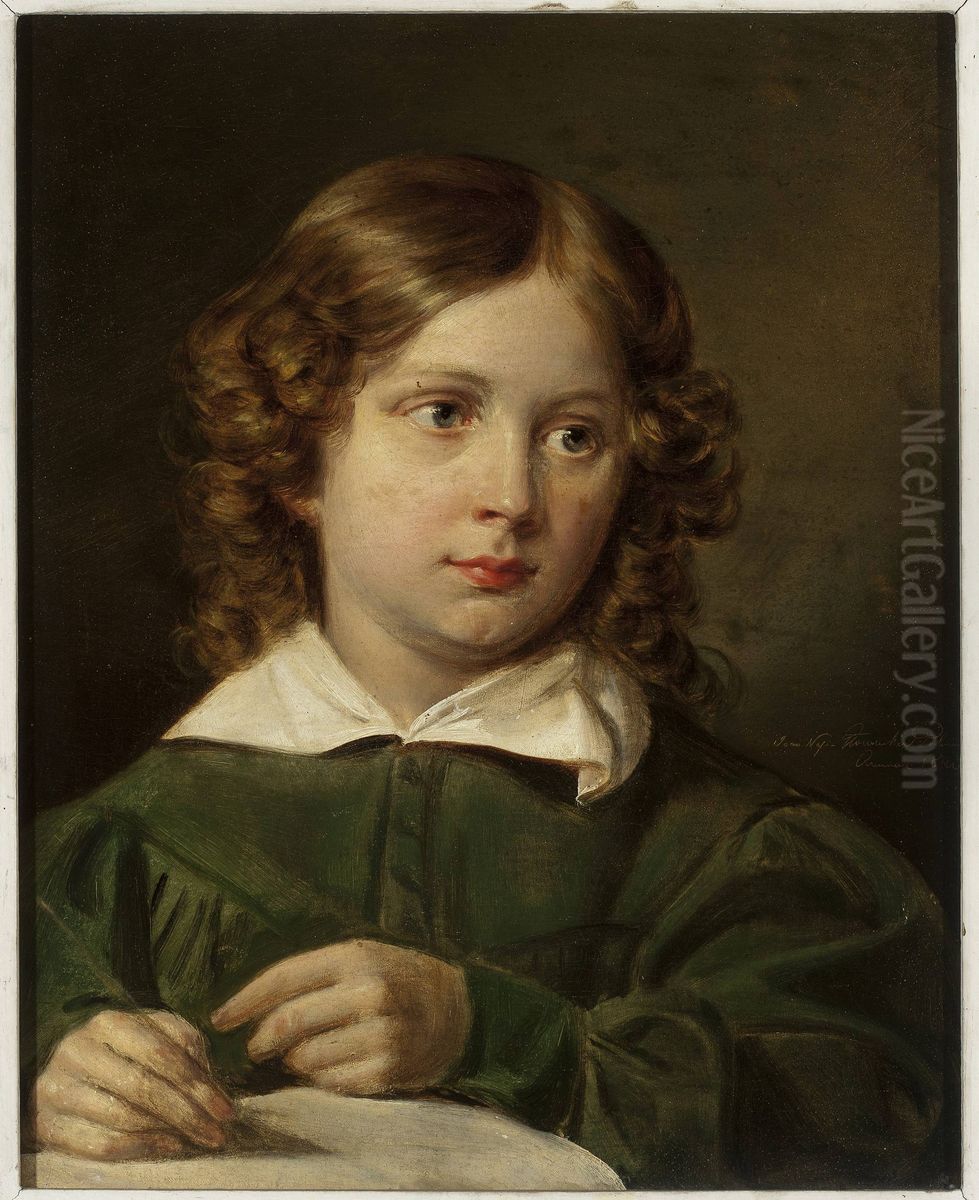 Portrait of a writing child Oil Painting by Jan Nepomucen Glowacki