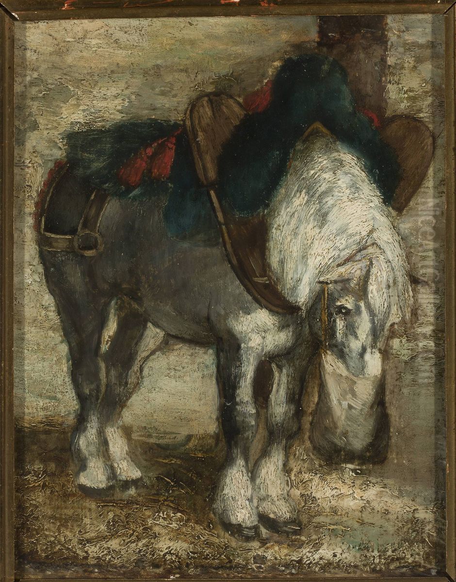 Percheron harnessed Oil Painting by Piotr Michalowski