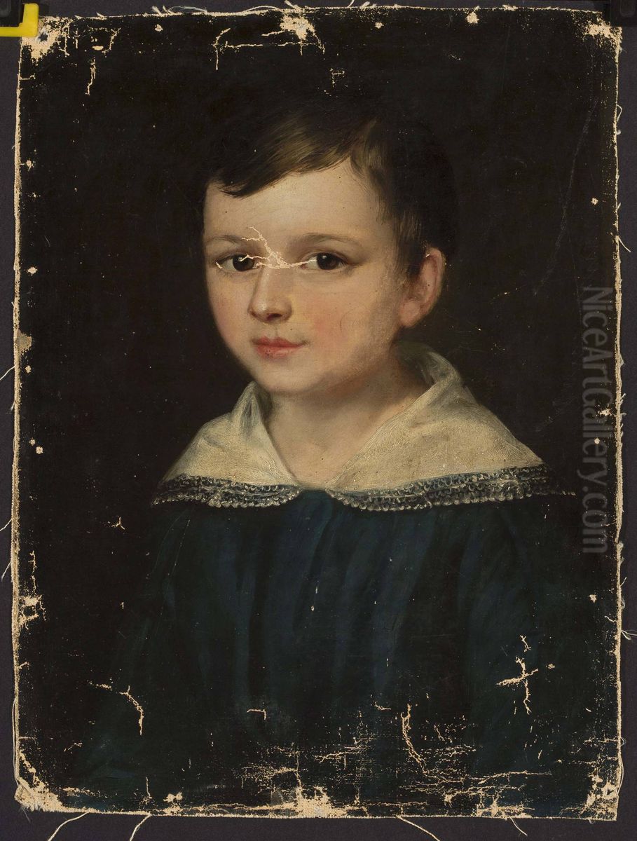 Portrait of Oktawian Szukiewicz as a child Oil Painting by Ambrozy Mieroszewski
