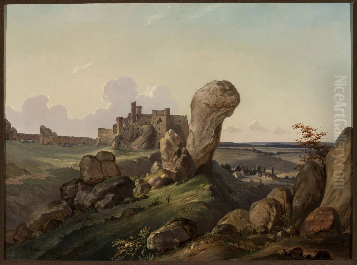 Submontane landscape - Ogrodzieniec Oil Painting by Jan Nepomucen Glowacki