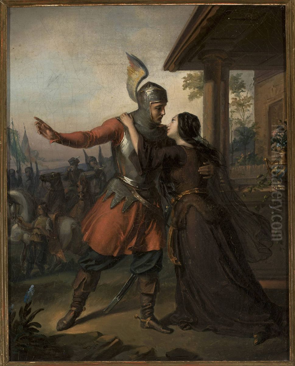 Waclaw's farewell to Maria Oil Painting by Jozef Simmler