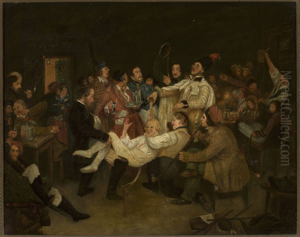 Students' play Oil Painting by Maksymilian Antoni Piotrowski