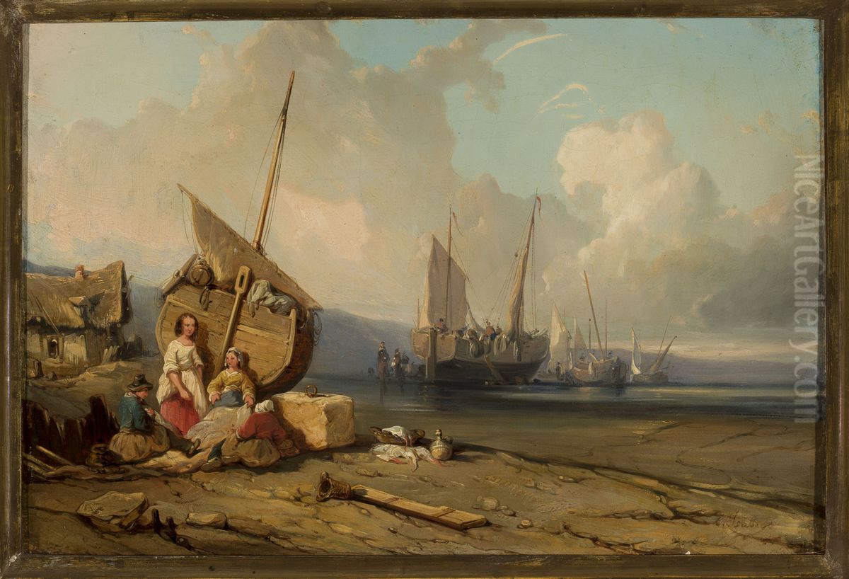 Seaside Oil Painting by Eugene Isabey