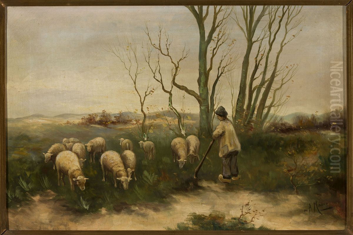 Shepherd and sheep Oil Painting by Anton Mauve