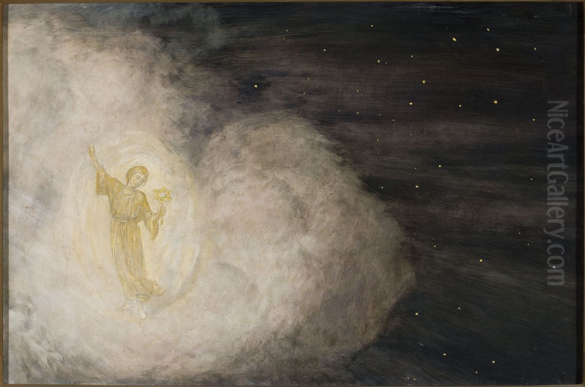 Angel with the star of Bethlehem Oil Painting by Hans Thoma