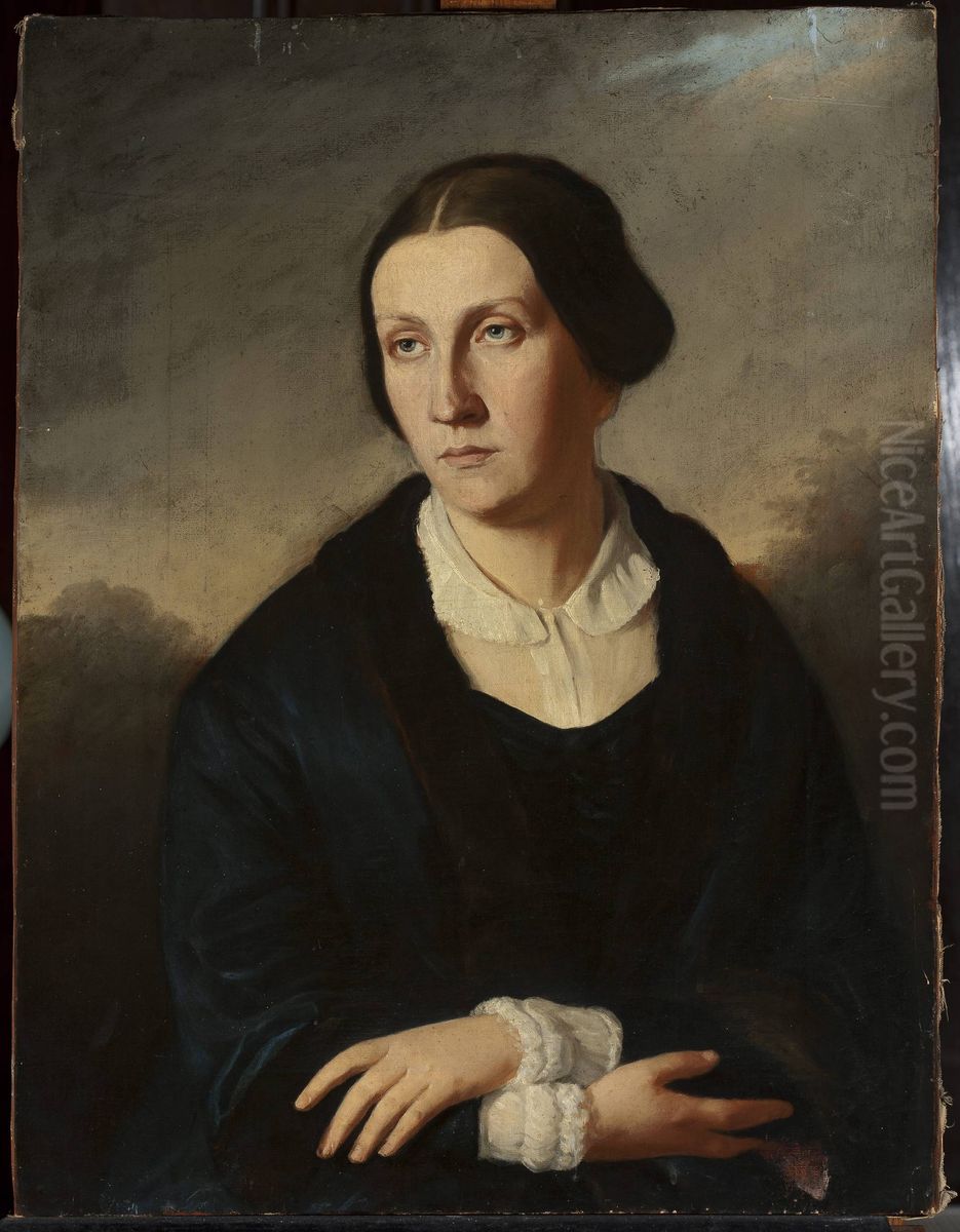 Portrait of Maria Januszkiewicz nee Bulharyn (1824-1880) Oil Painting by Adam Szemesz