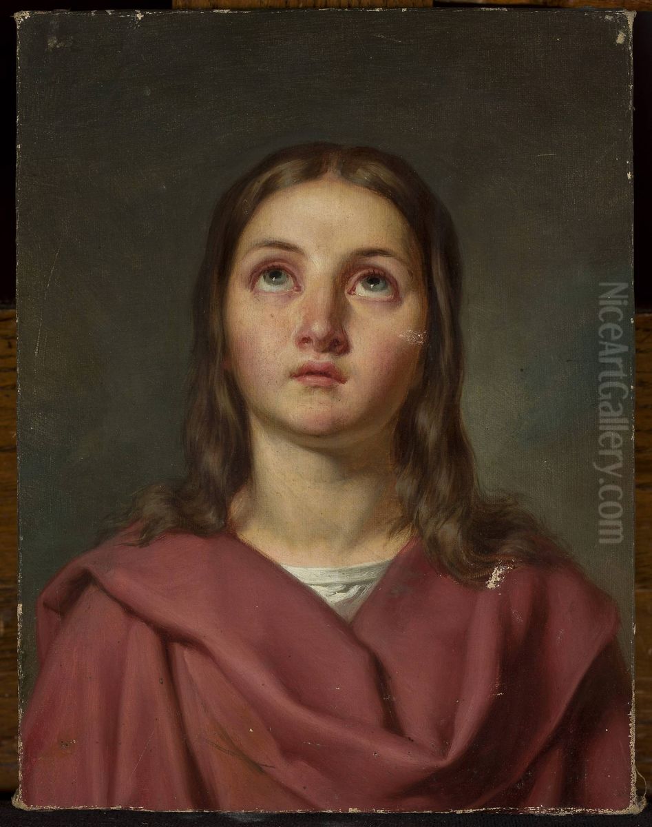 Bust of a young woman - Virgin Mary Oil Painting by Antoni Murzynowski