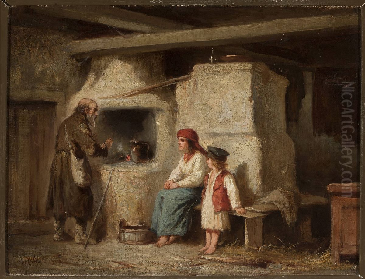 In a peasant cottage Oil Painting by Henryk Pillati