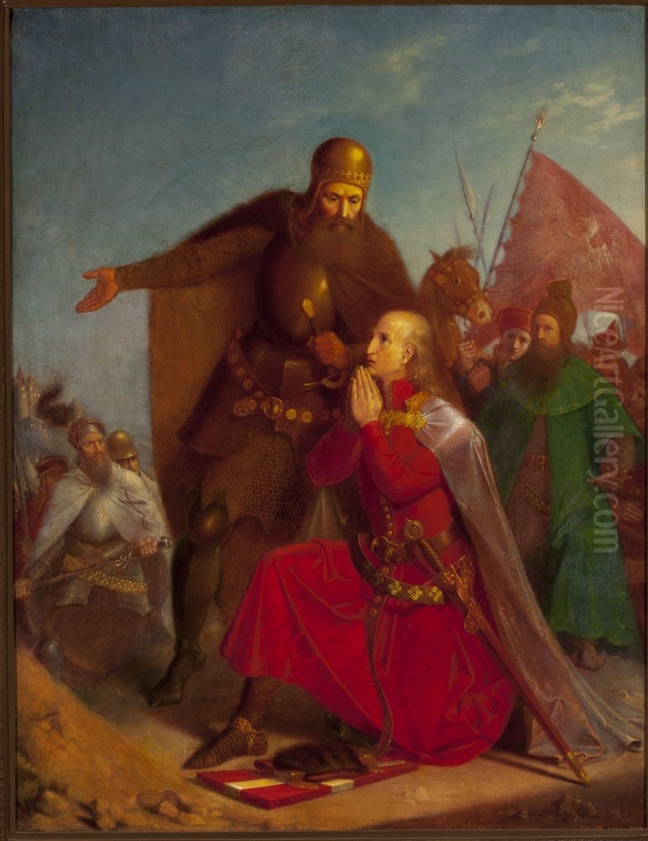 Wladyslaw Jagiello and Vytautas praying before the battle of Grunwald Oil Painting by Jan Matejko