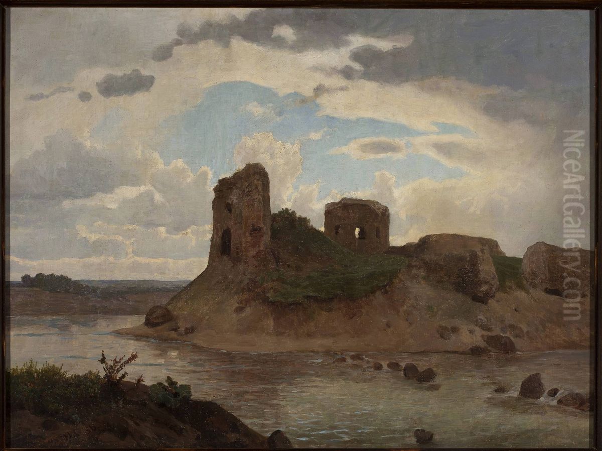 Ruins of the Bobrowniki castle by the Vistula River Oil Painting by Wojciech Gerson