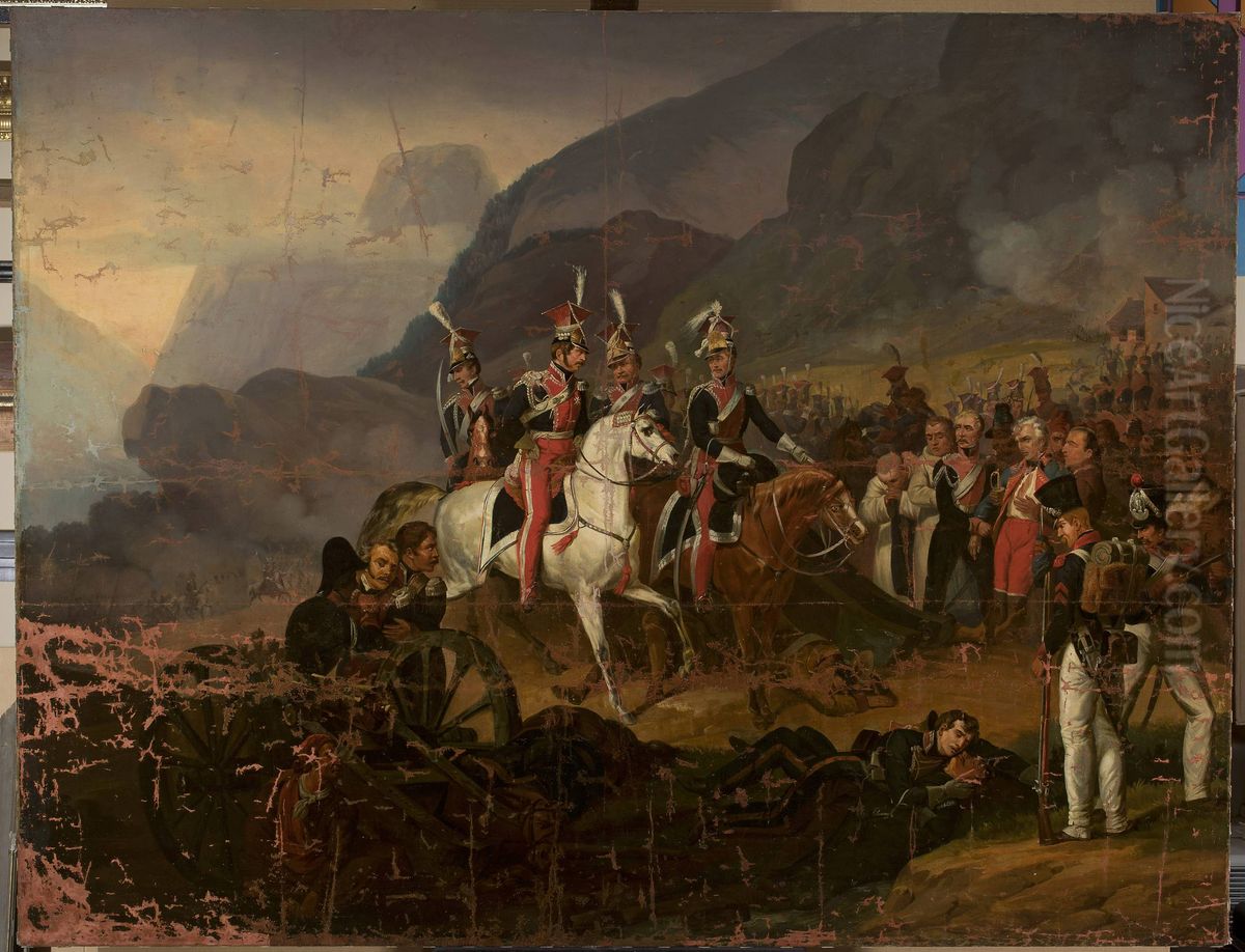 Wincenty Krasinski receives the report from Kozietulski after the battle of Somosierra (copy, after Horace Vernet) Oil Painting by Jozef Polkowski