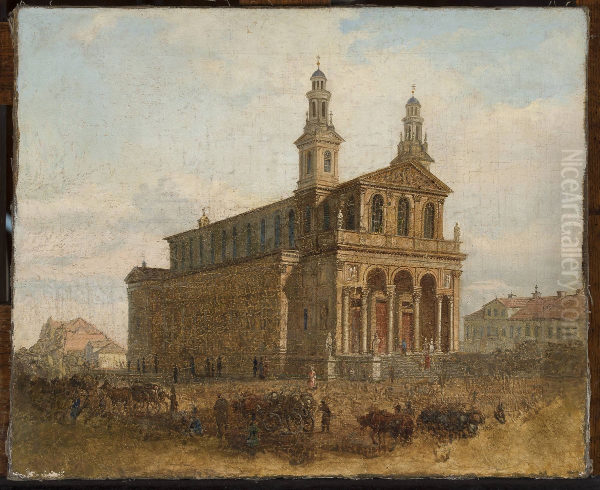 View of St. Carlo Borromeo Church in Warsaw Oil Painting by Feliks Brzozowski