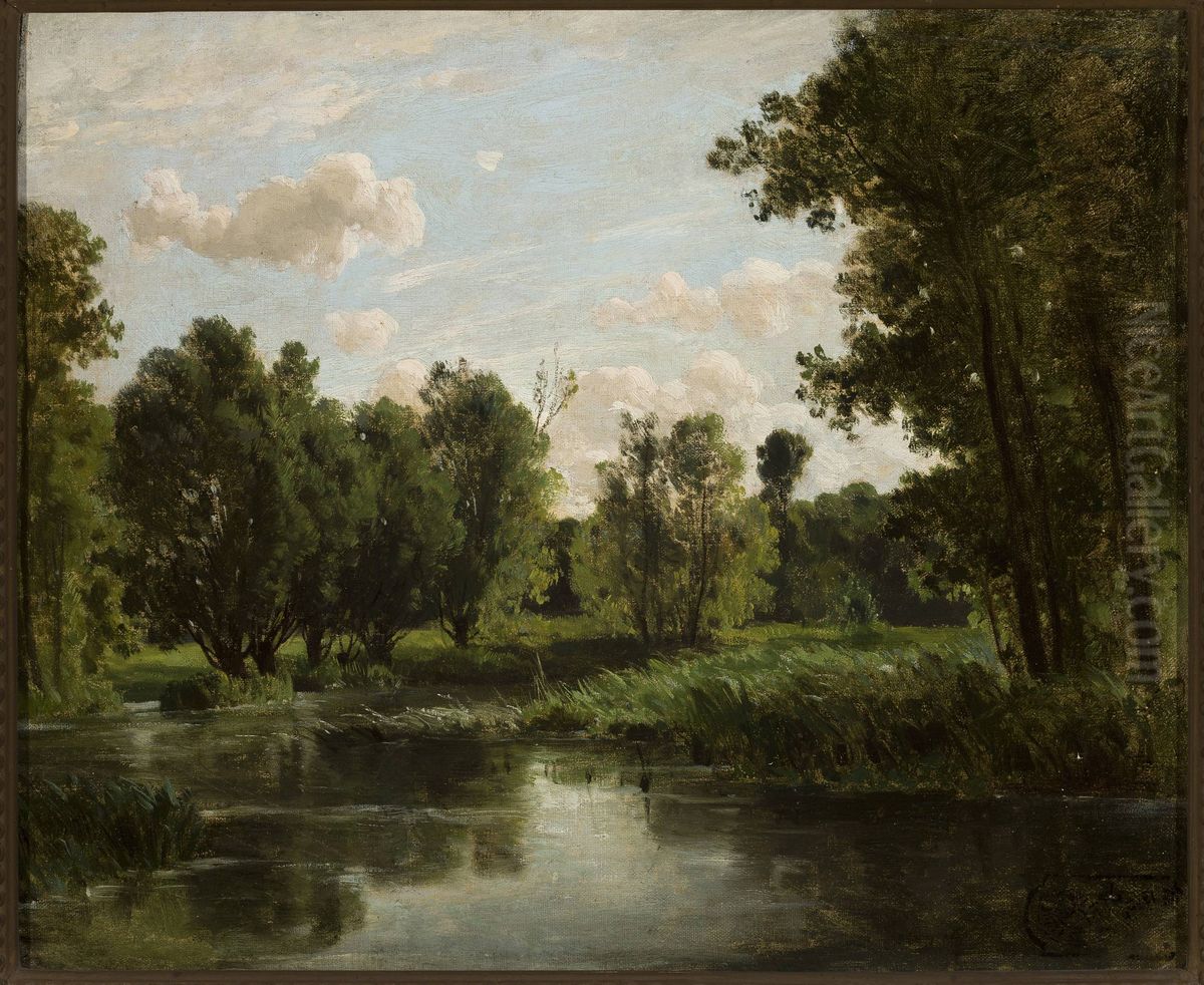 Lake in the forest Oil Painting by Jozef Szermentowski