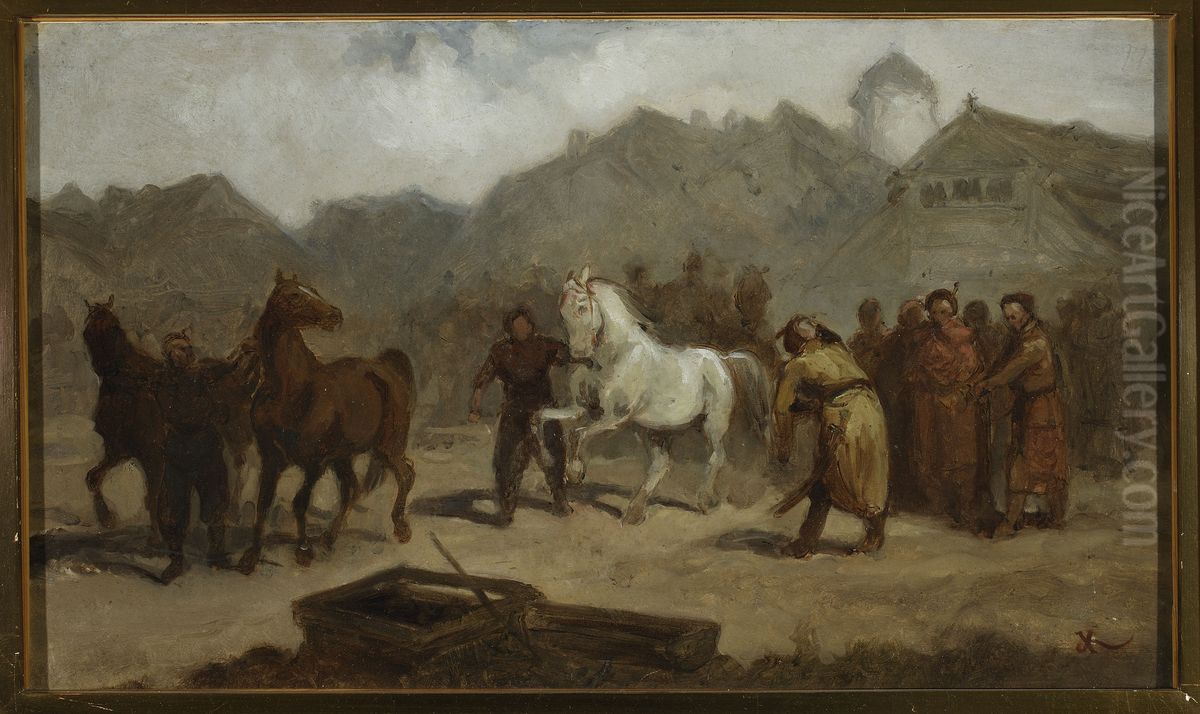 Horse market Oil Painting by Aleksander Kotsis