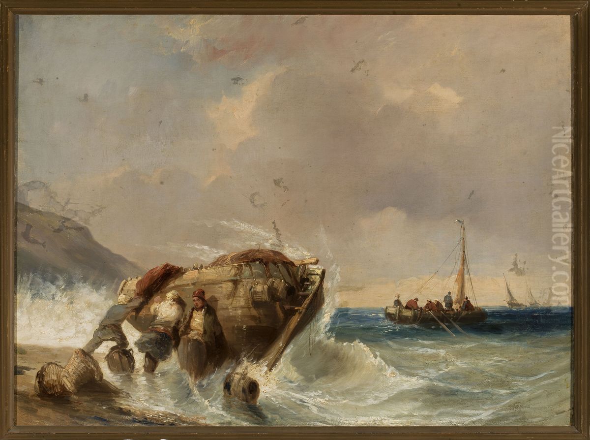 Fishing boat at the seaside Oil Painting by Eugene Isabey