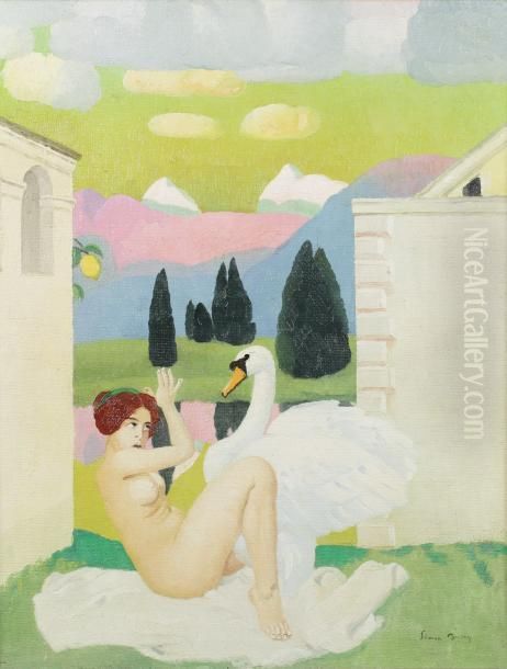 Leda Et Le Cygne Oil Painting by Simon Albert Bussy