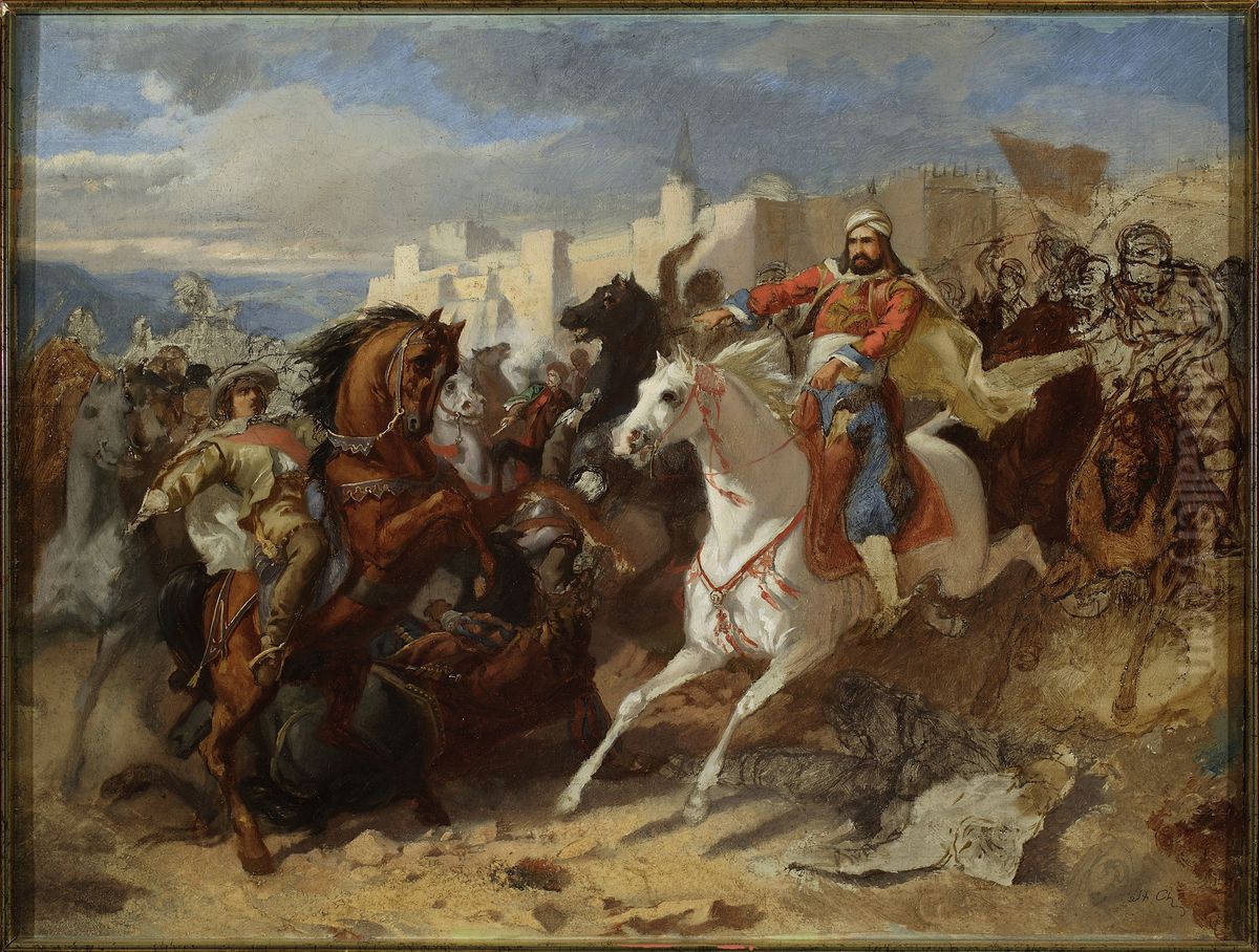Episode from Austro-Turkish wars, sketch Oil Painting by Stanislaw Chlebowski