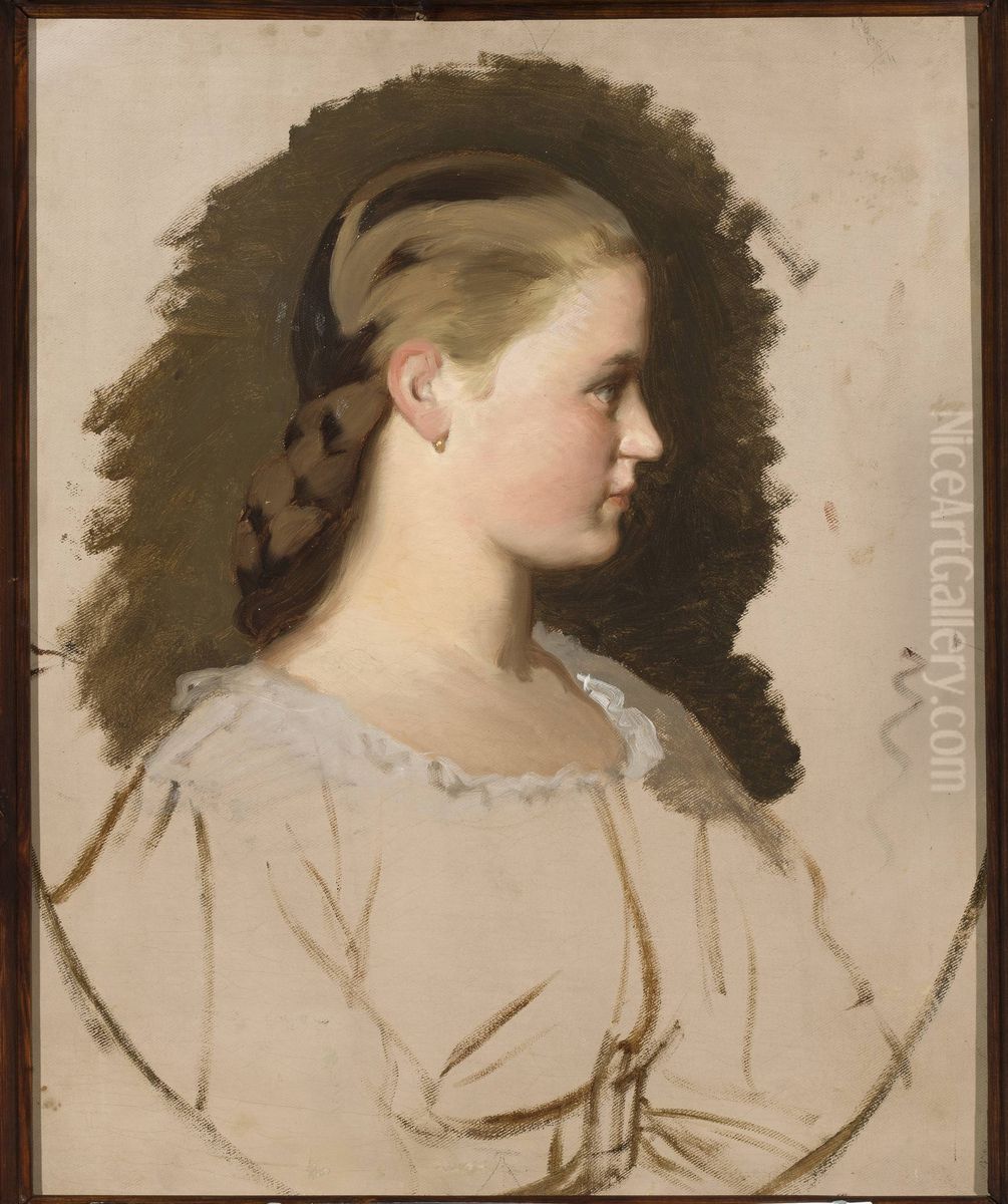 Portrait of Klementyna Szembek nee Dzieduszycka, sketch Oil Painting by Artur Grottger