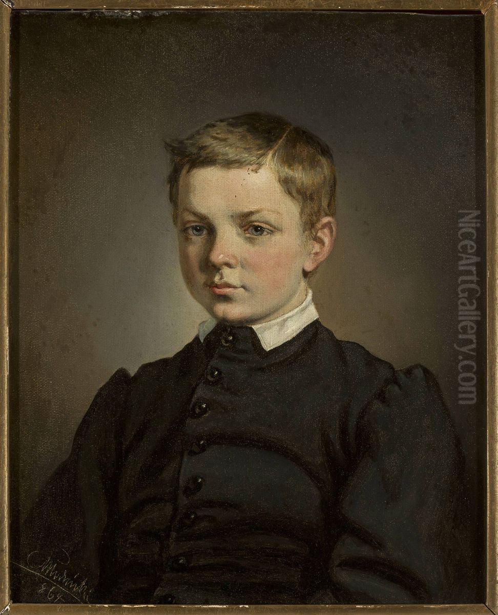 Bust portrait of a boy Oil Painting by Karol Mlodnicki