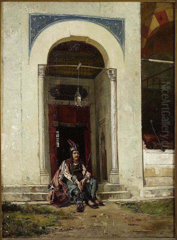Mosque guard Oil Painting by Stanislaw Chlebowski