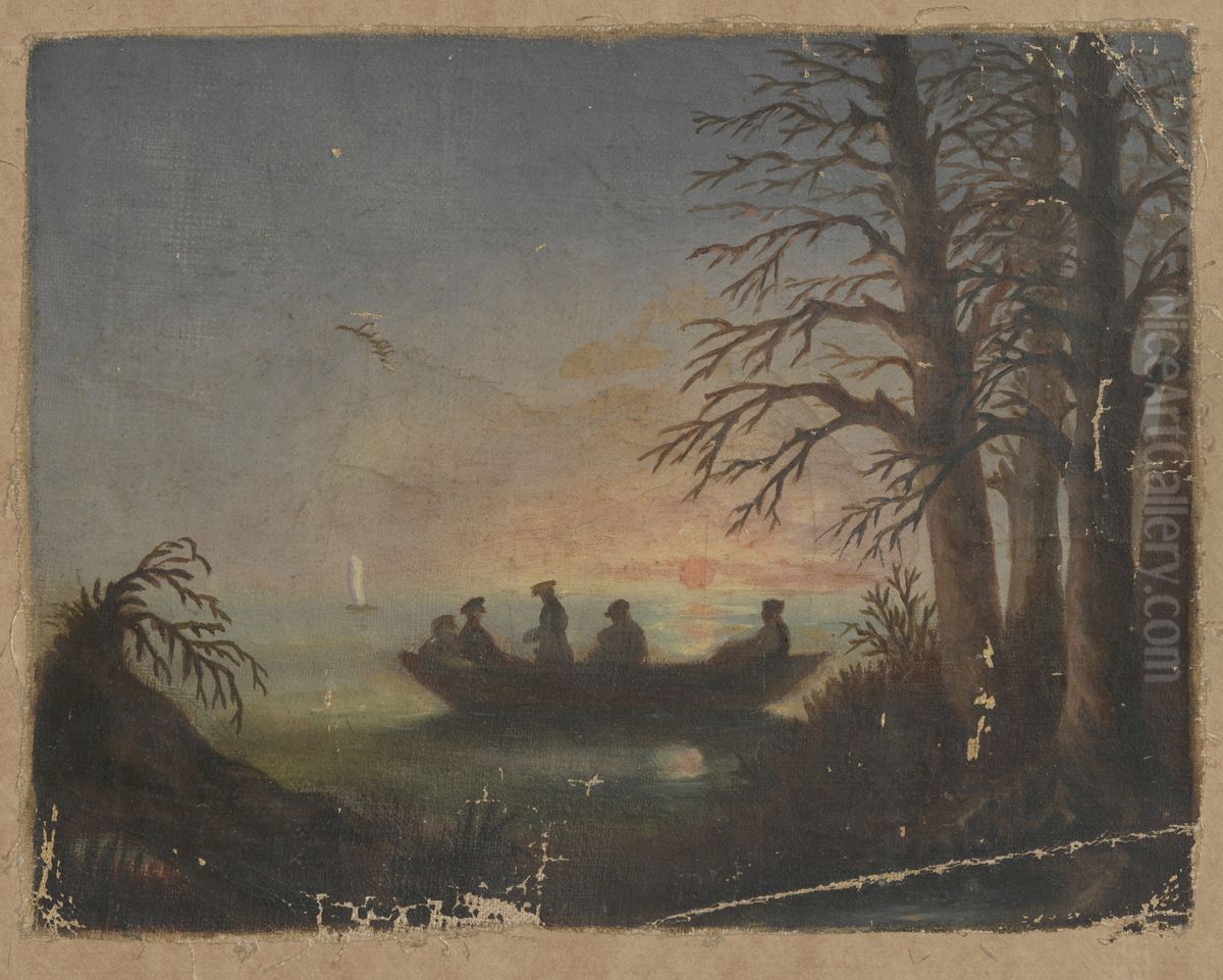 Zachod slonca nad jeziorem Oil Painting by Stanislaw Witkiewicz