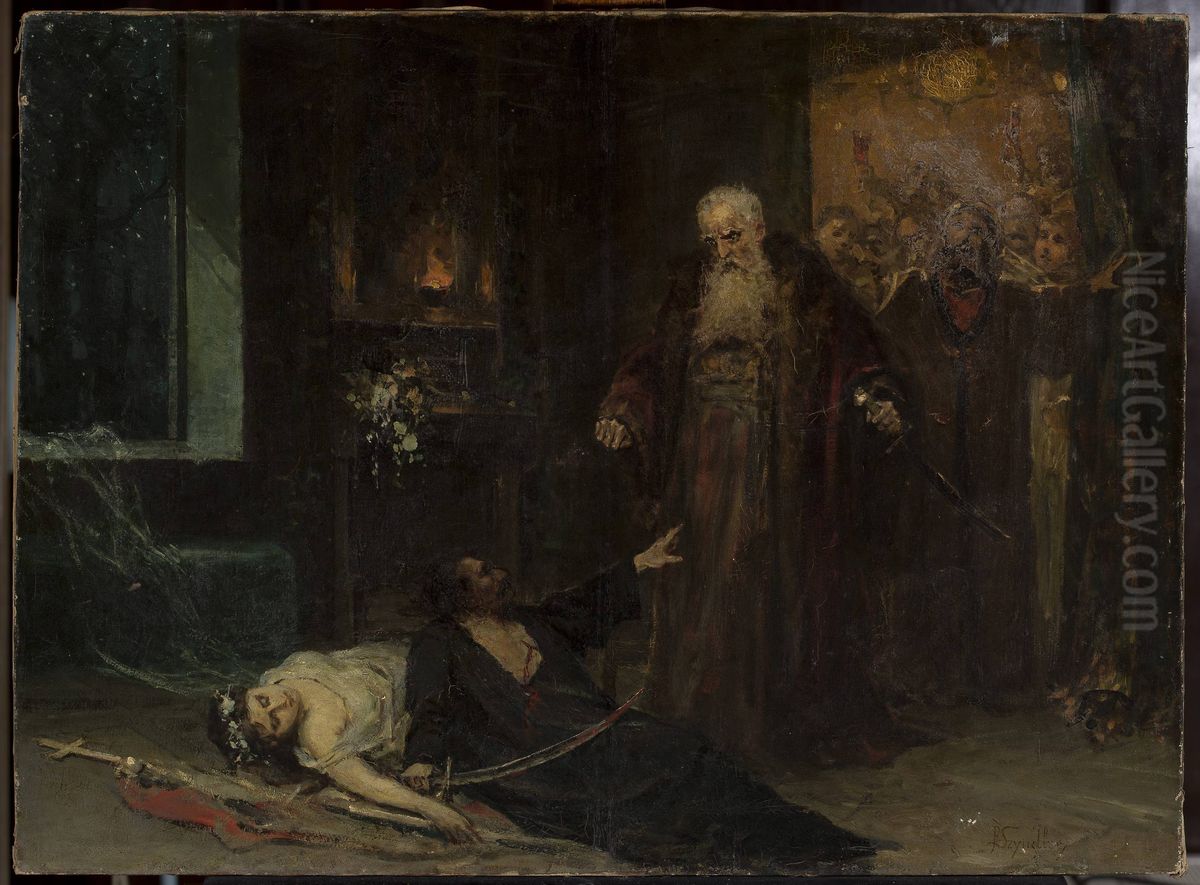 Murder scene Oil Painting by Pantaleon Szyndler