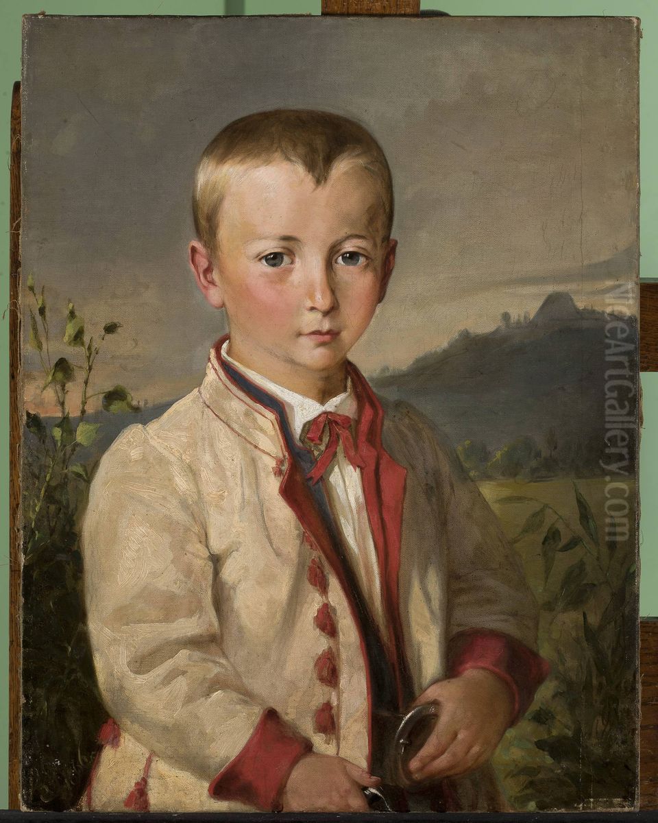 Boy against landscape Oil Painting by Andrzej Grabowski