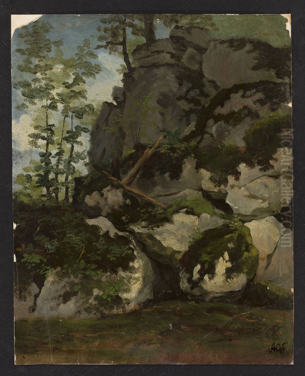 Landscape with rocks from the vicinity of Mzurow Oil Painting by Adrian Glebocki