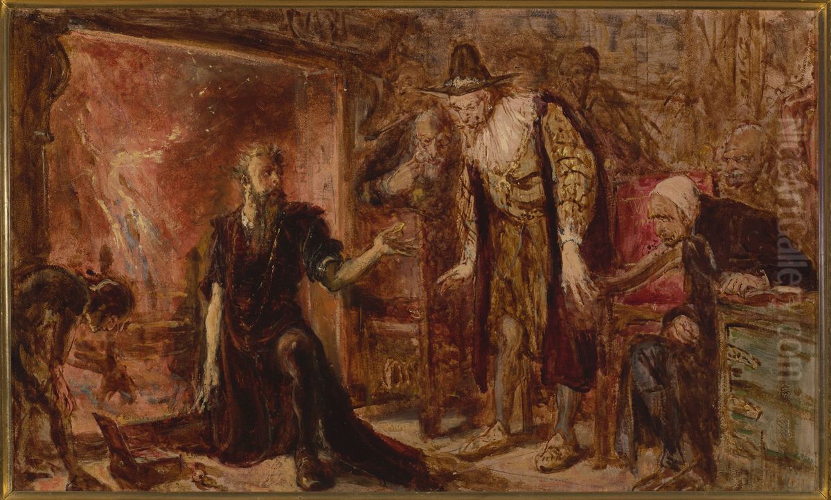 Alchemist Sendivogius and Sigismund III, sketch Oil Painting by Jan Matejko