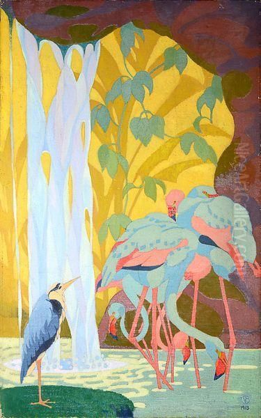 Oiseaux Exotiques Oil Painting by Simon Albert Bussy