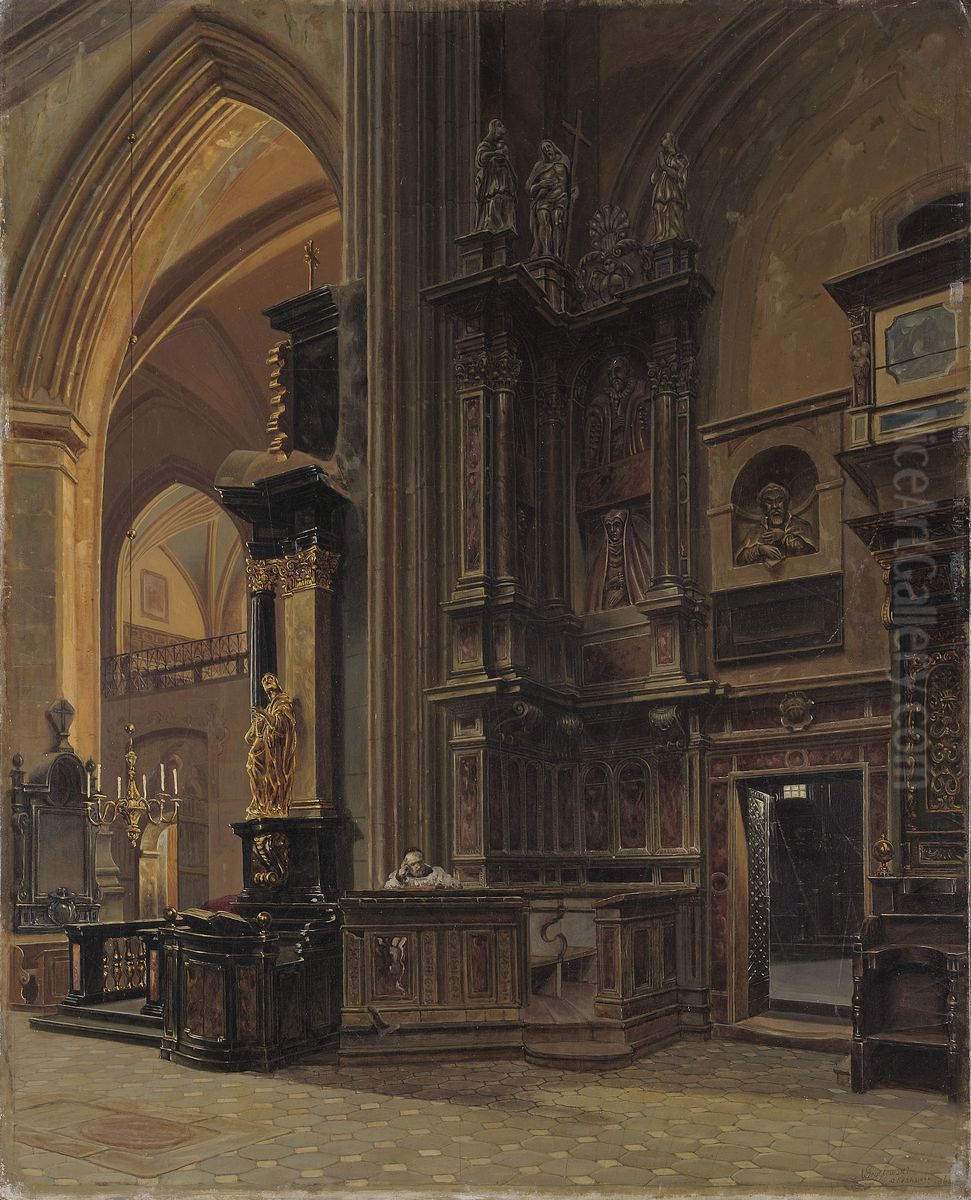 Interior of Saint Mary's Basilica in Krakow Oil Painting by Aleksander Gryglewski