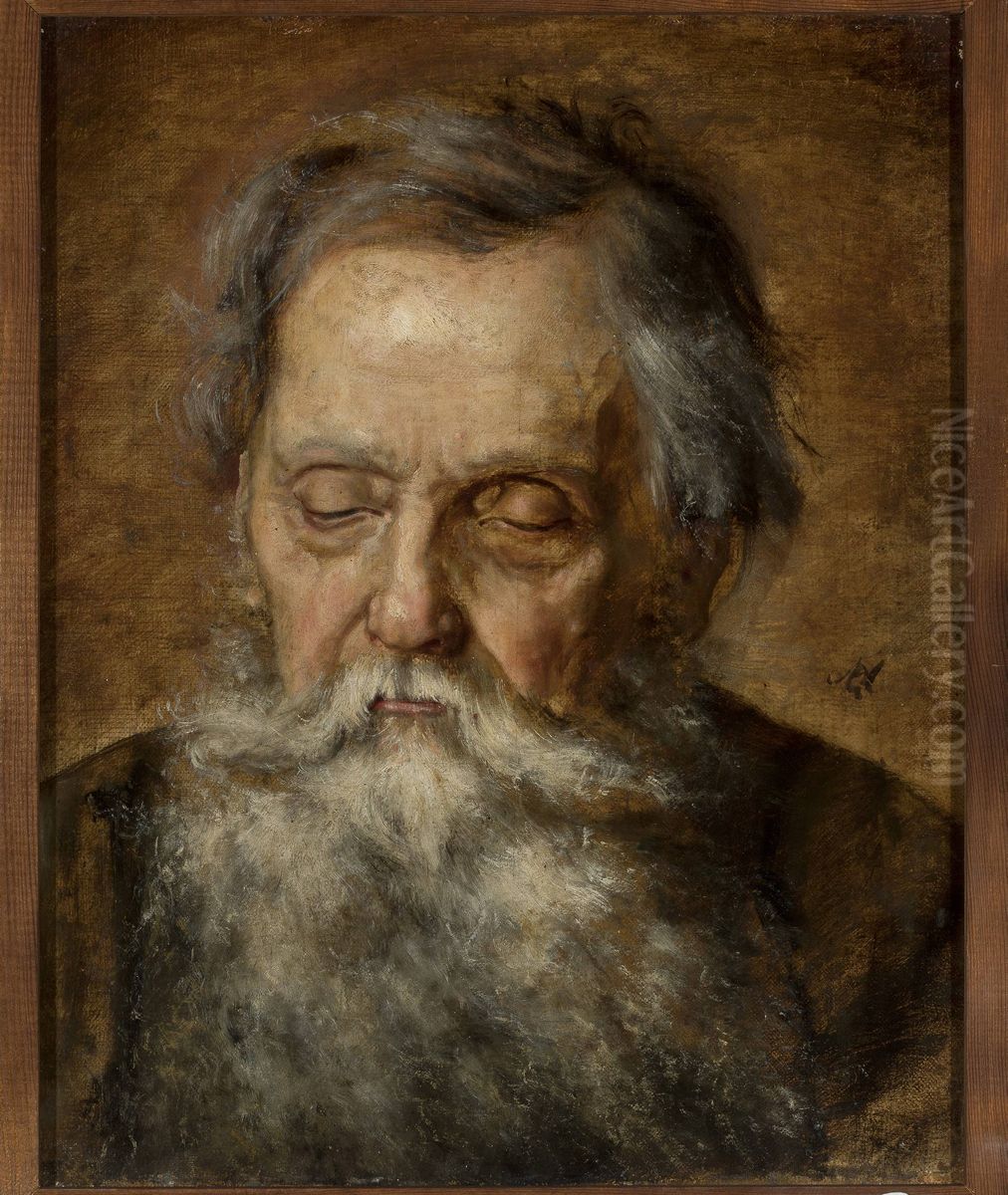 Portrait of a bearded old man Oil Painting by Maurycy Gottlieb