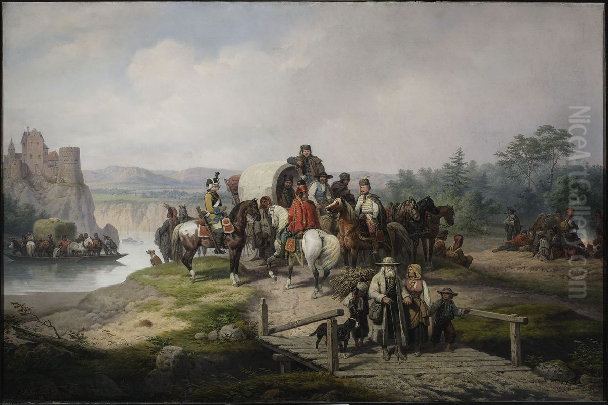 Carts at the riverside Oil Painting by January Suchodolski