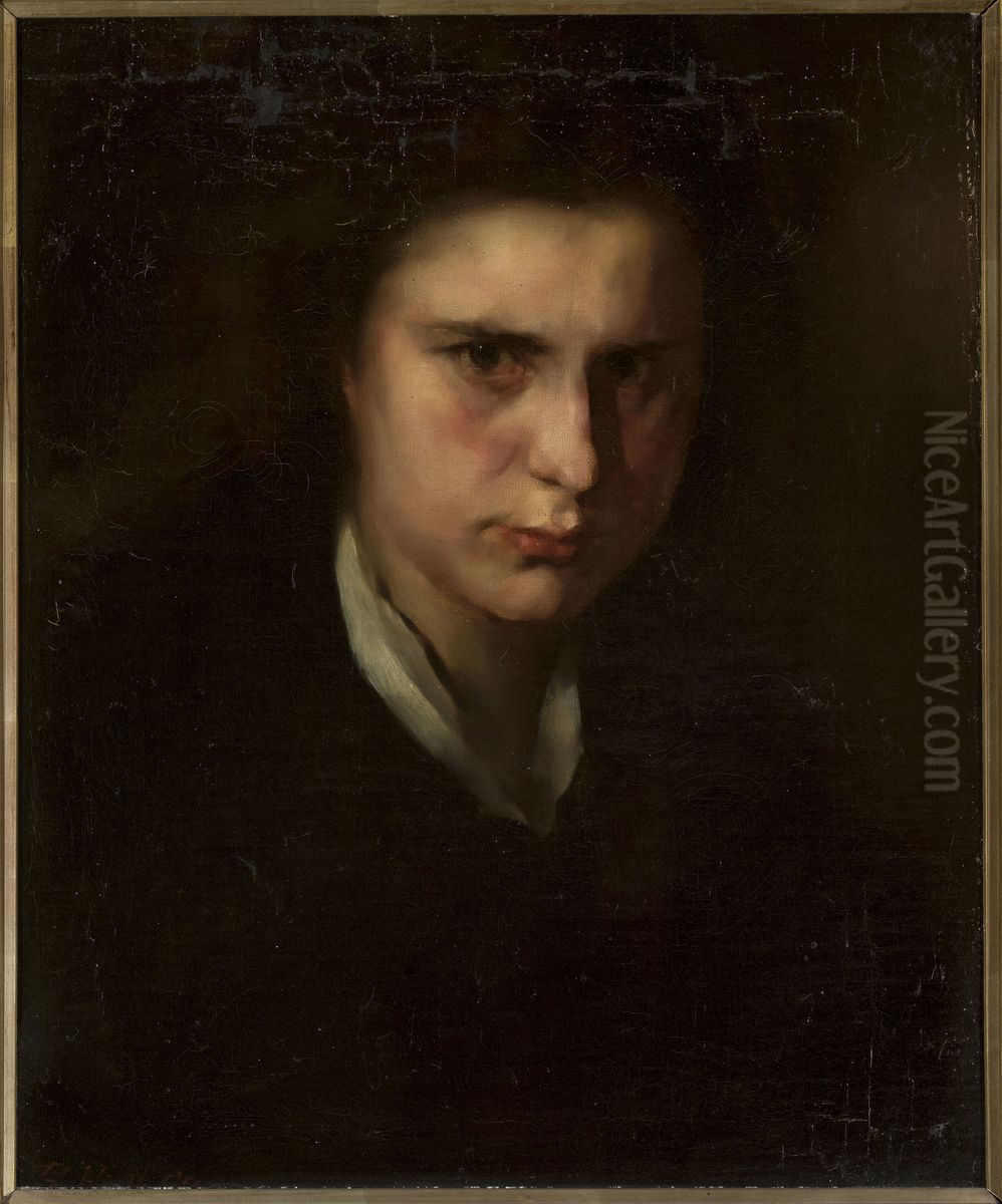 Study of a female head Oil Painting by Rudolf Hirth Du Frenes