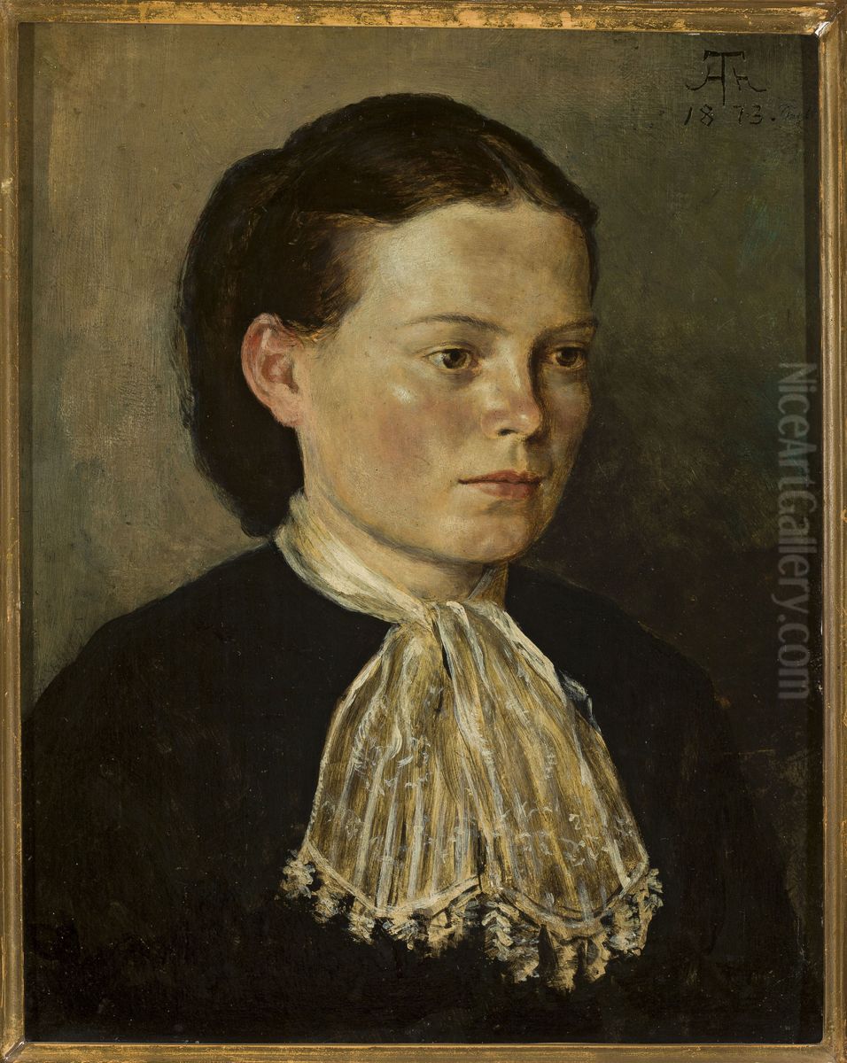 Portrait of Agathe, artist's sister Oil Painting by Hans Thoma