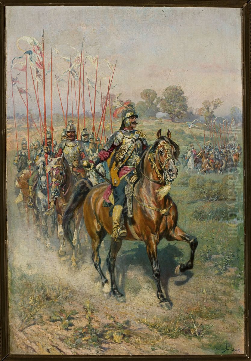 Procession of hussars Oil Painting by Waclaw Pawliszak
