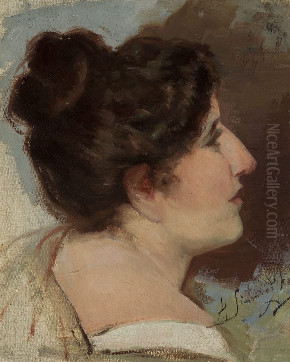 Study of a head Oil Painting by Henryk Siemiradzki