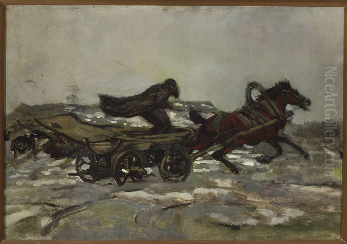 Rushing cart driven by a Jew Oil Painting by Jozef Chelmonski