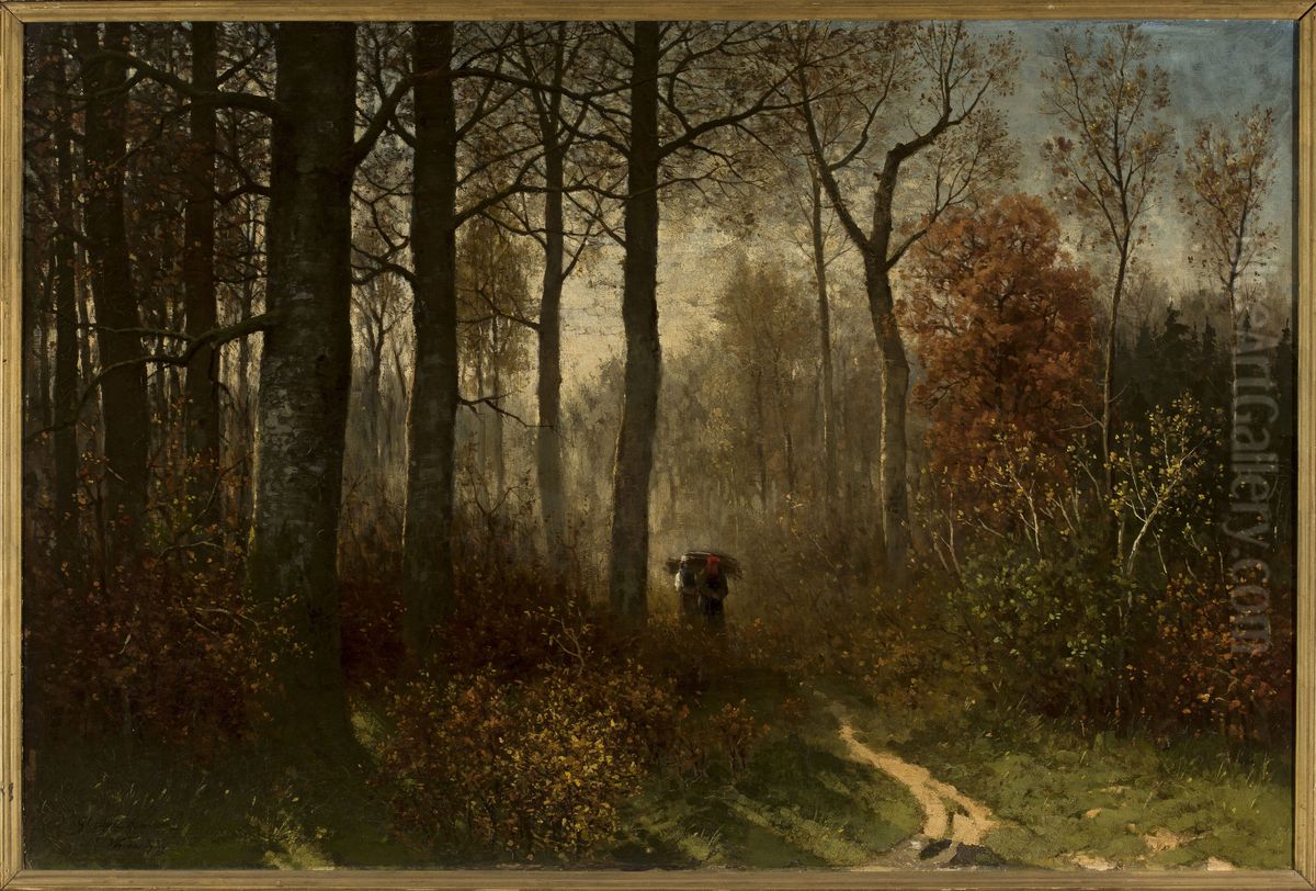 Women in the forest carrying brushwood Oil Painting by Ludwig von Gleichen-Russwurm