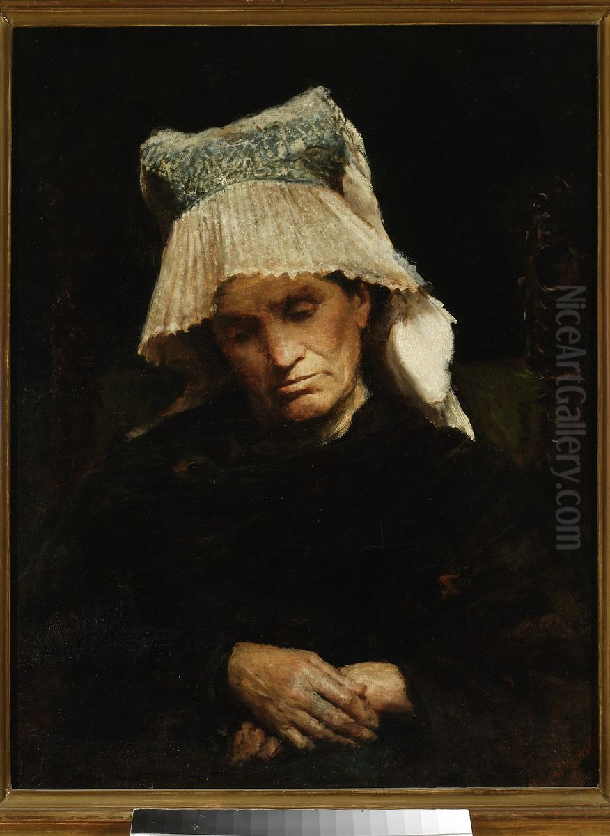 Old woman in a cap Oil Painting by Leon Wyczolkowski