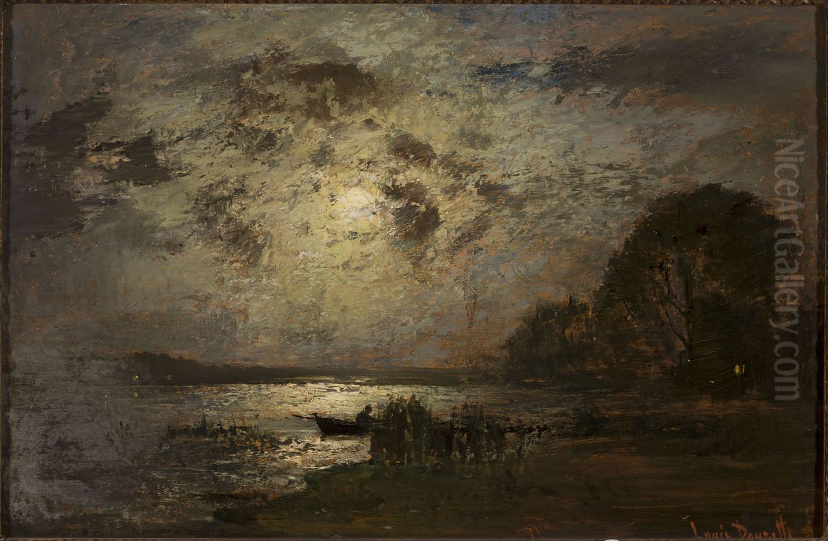 Moonlit landscape Oil Painting by Louis, Carl Ludwig Douzette