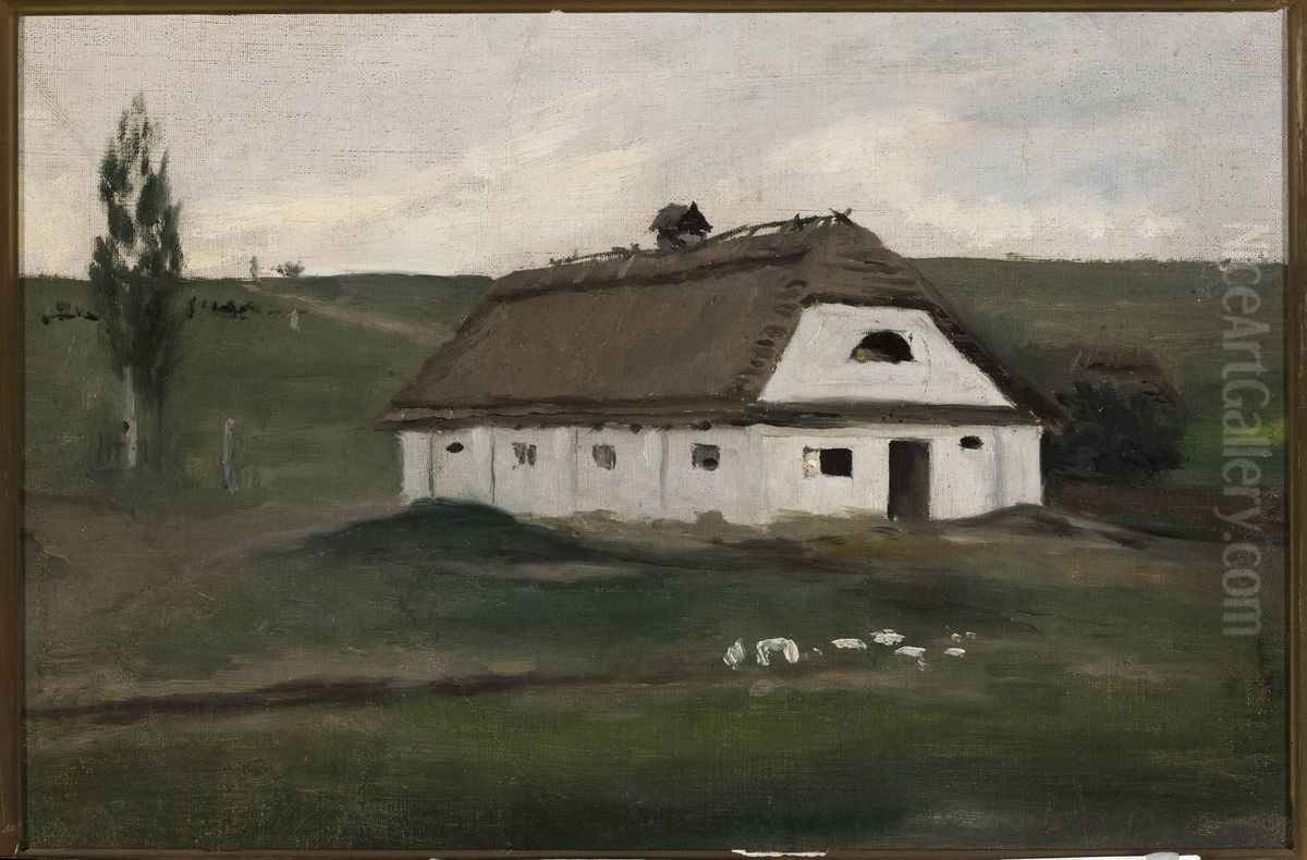 Barn Oil Painting by Albert Chmielowski