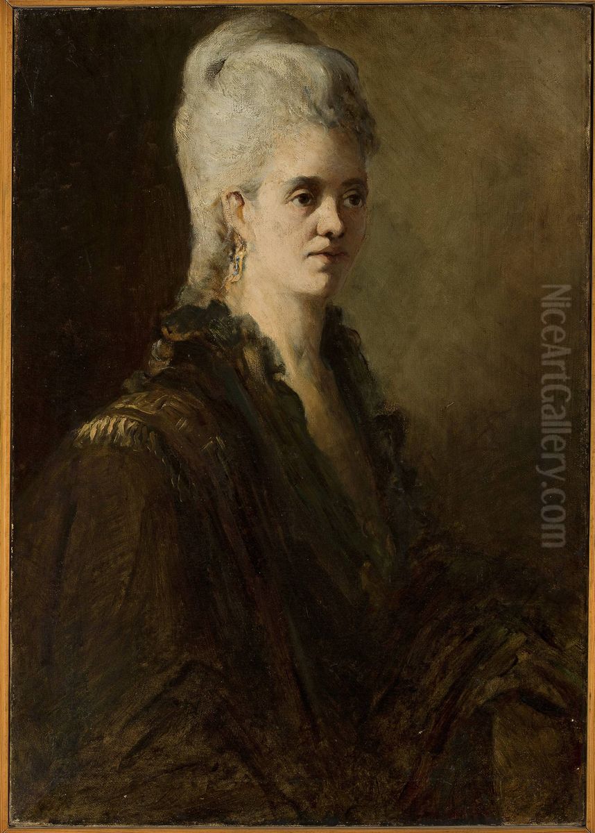 Portrait of a woman - Mrs. Zarewicz (?) Oil Painting by Franciszek Zmurko