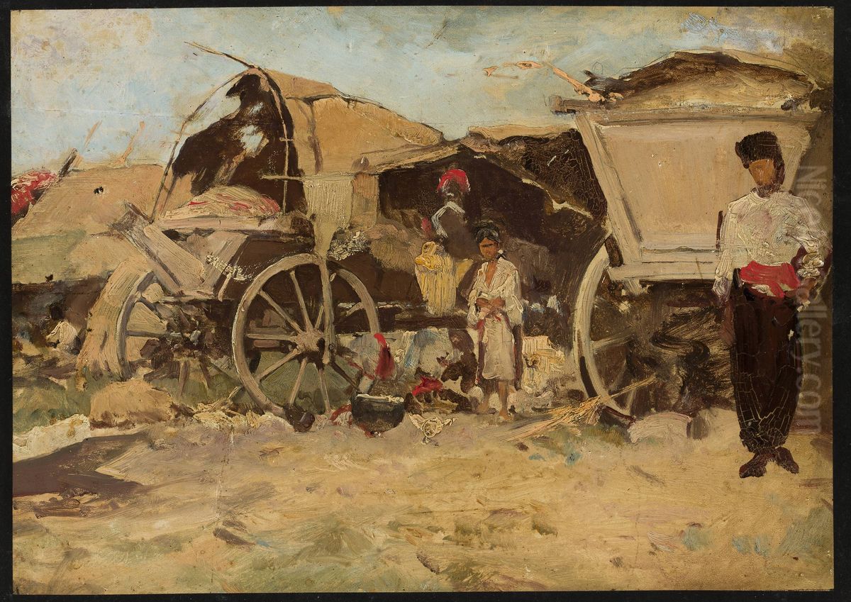 Marketplace in Dobruja Oil Painting by Tadeusz Ajdukiewicz