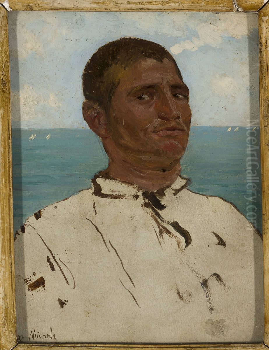 Man against the sea - Sudanese Oil Painting by Jozef Chelmonski