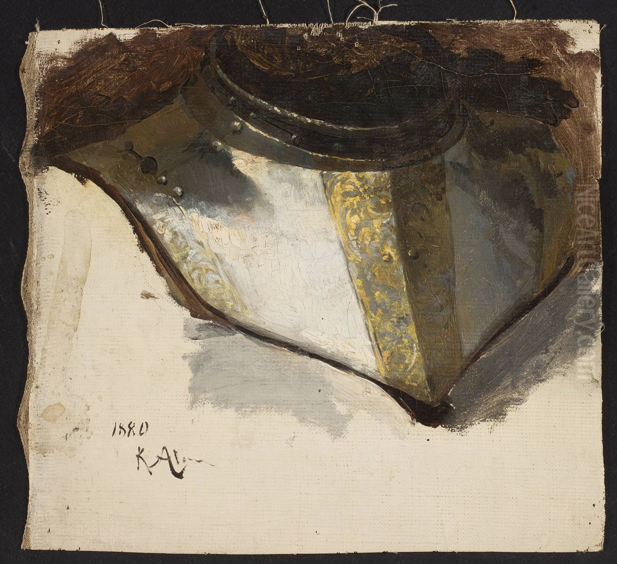 Armour bevor of Late Renaissance, study Oil Painting by Kazimierz Alchimowicz