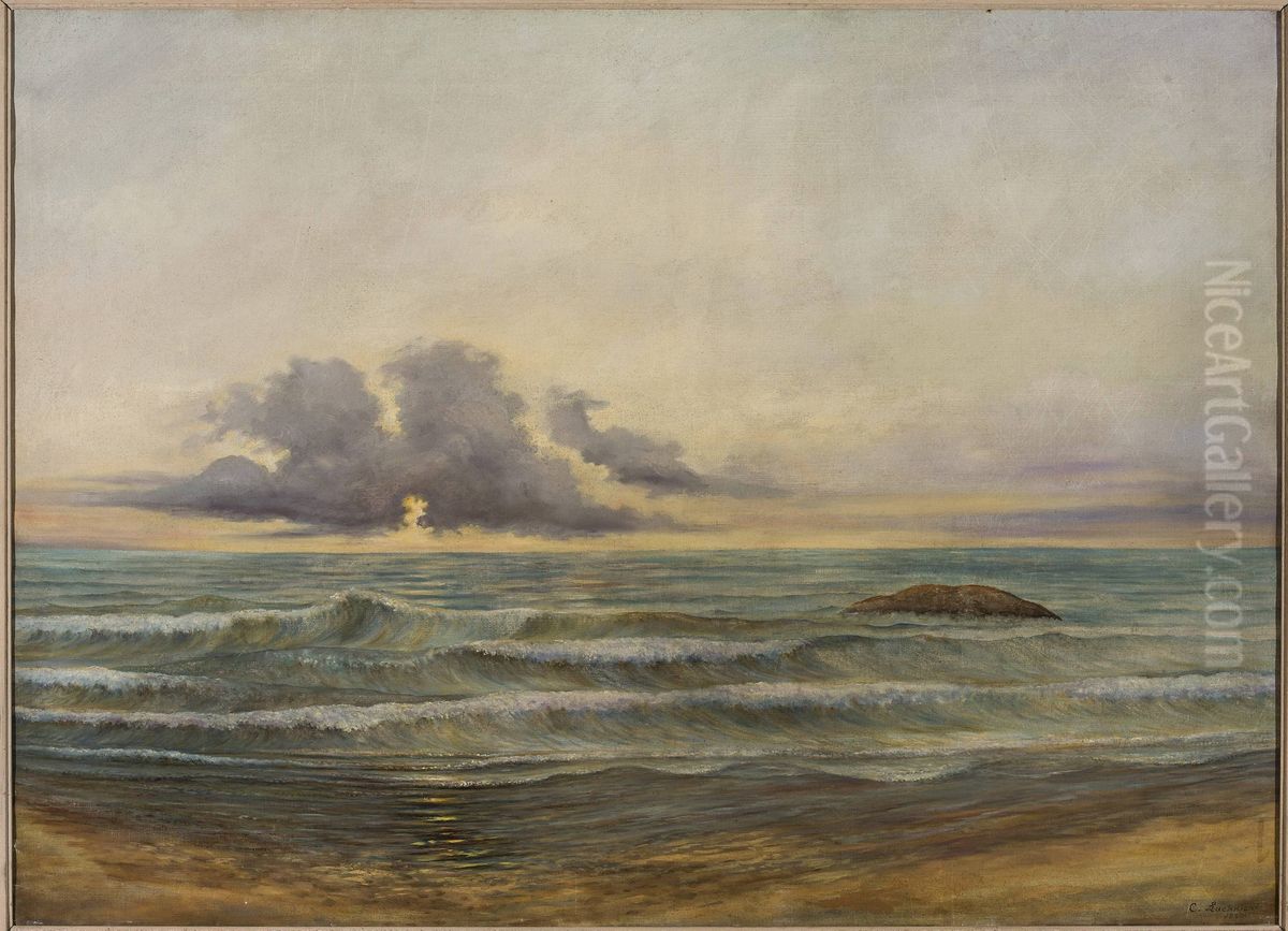 Sea at Biarritz Oil Painting by Cyprian Lachnicki