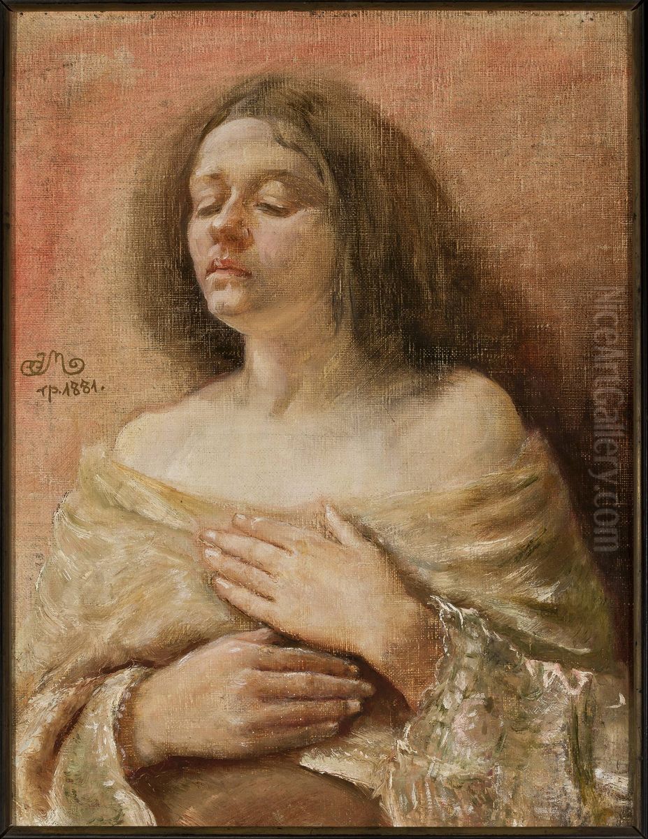 Portrait study of a woman Oil Painting by Jan Matejko