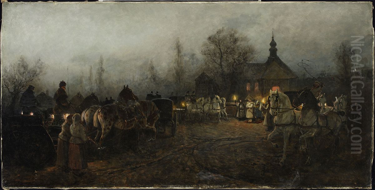 Wedding in the evening Oil Painting by Antoni Piotrowski